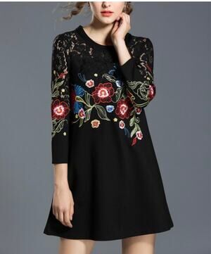 Vicky and Lucas Floral Embroidery Black Lace Mini Dress SP